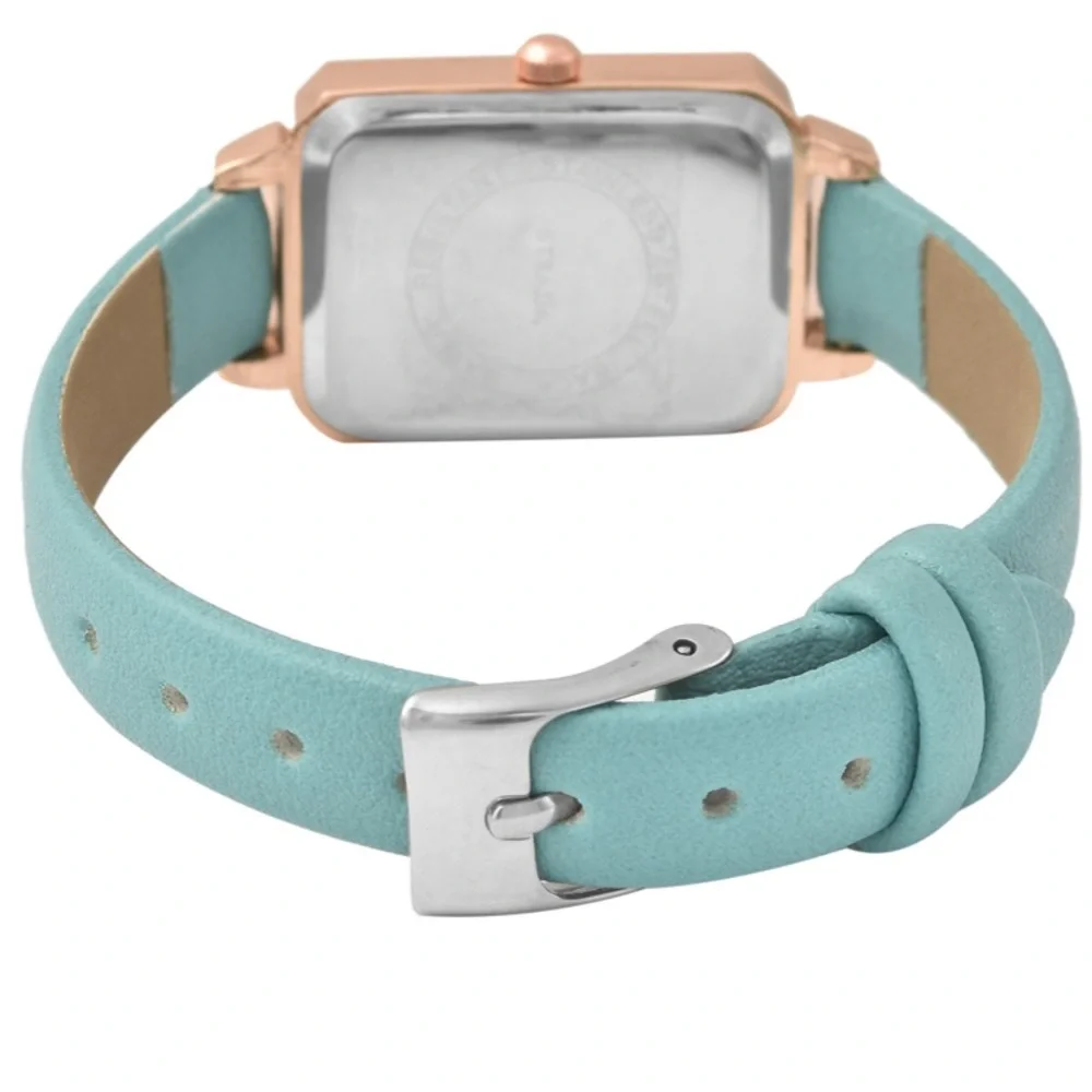 Blue Green Faux Leather Strap Watch